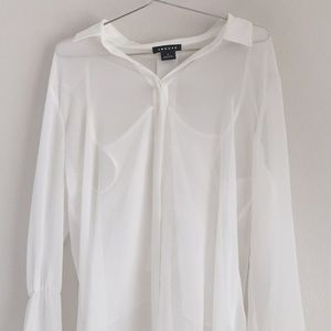 Trouve Tops - Trouve Sheer White Long Sleeve Top Trouve Tops - Trouve Sheer White Long Sleeve Top
